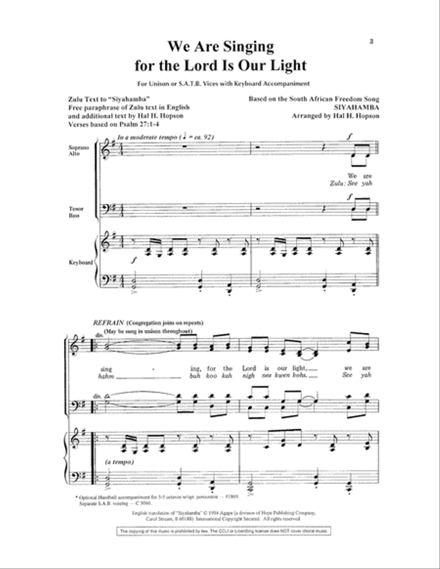 We Are Singing, for the Lord Is Our Light Choir scores gallery preview page 3