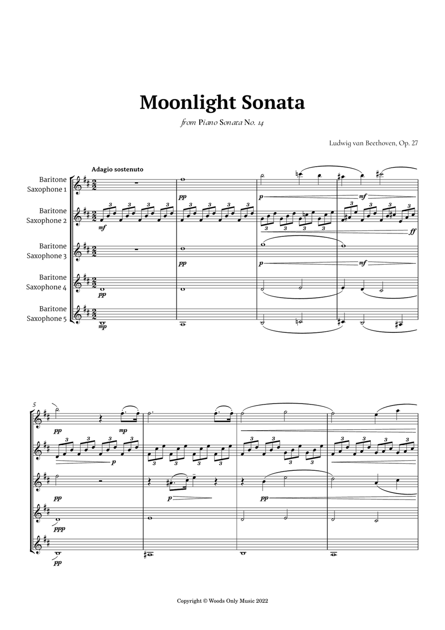 Moonlight Sonata by Beethoven for Baritone Sax Quintet Woodwind Quintet scores gallery preview page 2