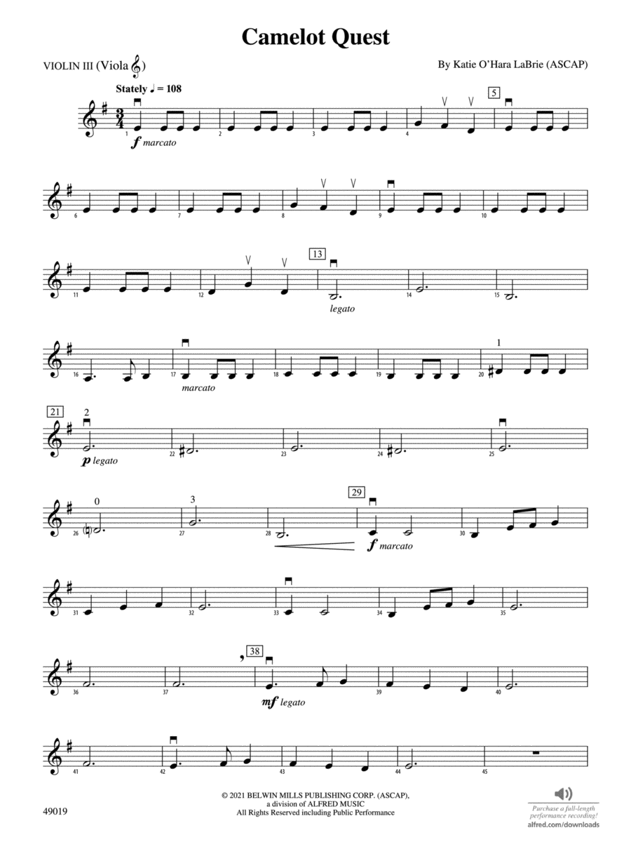 Camelot Quest: 3rd Violin (Viola [TC]) String Orchestra scores gallery preview page 1