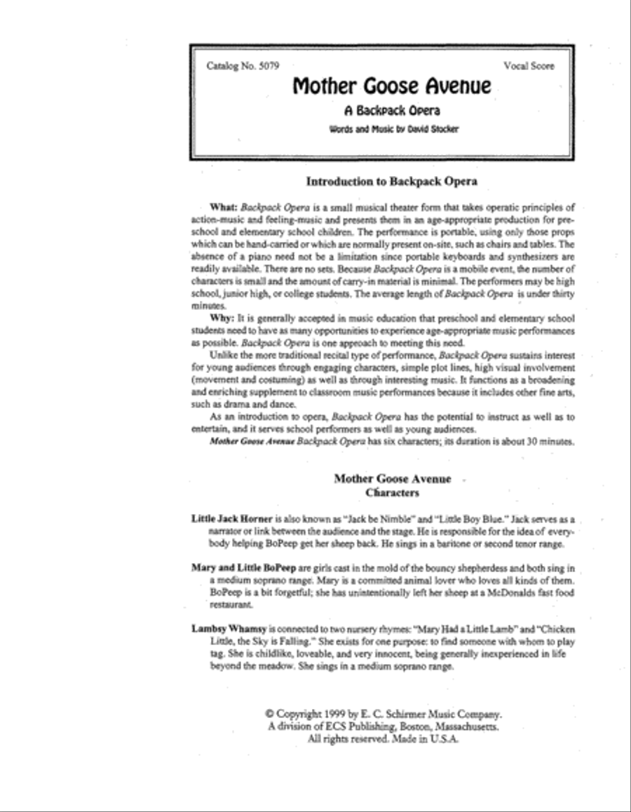 A Backpack Opera: Mother Goose Avenue (Performance Pack) Choir scores gallery preview page 2