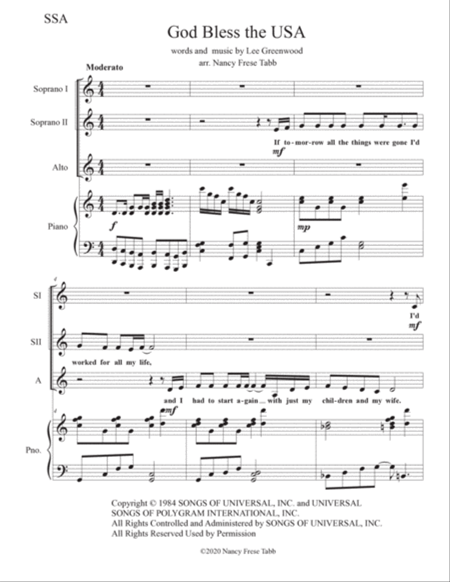 God Bless The U.s.a. God Bless The U.s.a. SSA scores gallery preview page 2