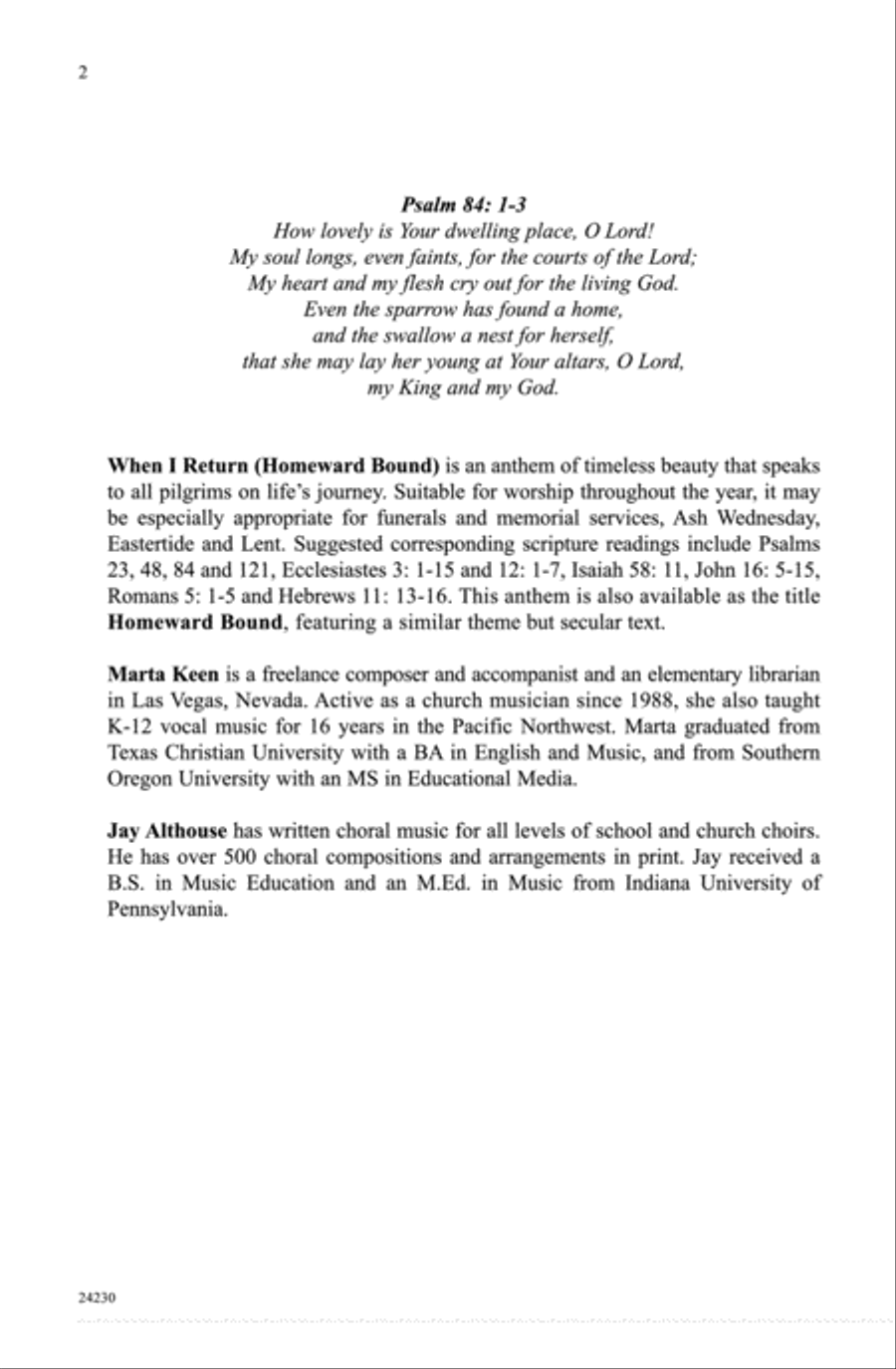 When I Return (Homeward Bound) 4-Part scores gallery preview page 1