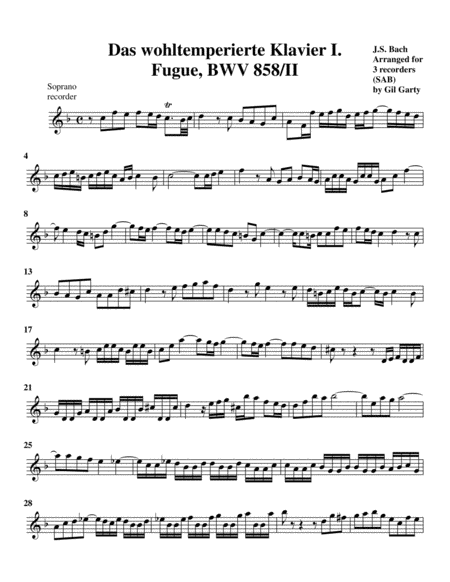 Fugue from Das wohltemperierte Klavier I, BWV 858/II (arrangement for 3 recorders)