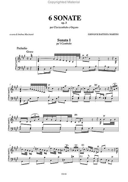 6 Sonatas Op. 3 (Bologna 1747) for Harpsichord and Organ