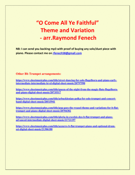 O Come All Ye Faithful (Adeste Fidelis) - Theme and Variation for Bb Trumpet and Piano - Advanced Le image number null