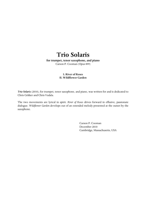 Book cover for Carson Cooman - Trio Solaris (2010), for trumpet, tenor saxophone, and piano