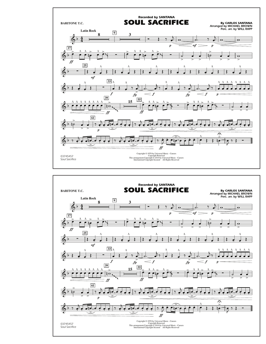 Soul Sacrifice - Baritone T.C. Marching Band scores gallery preview page 1
