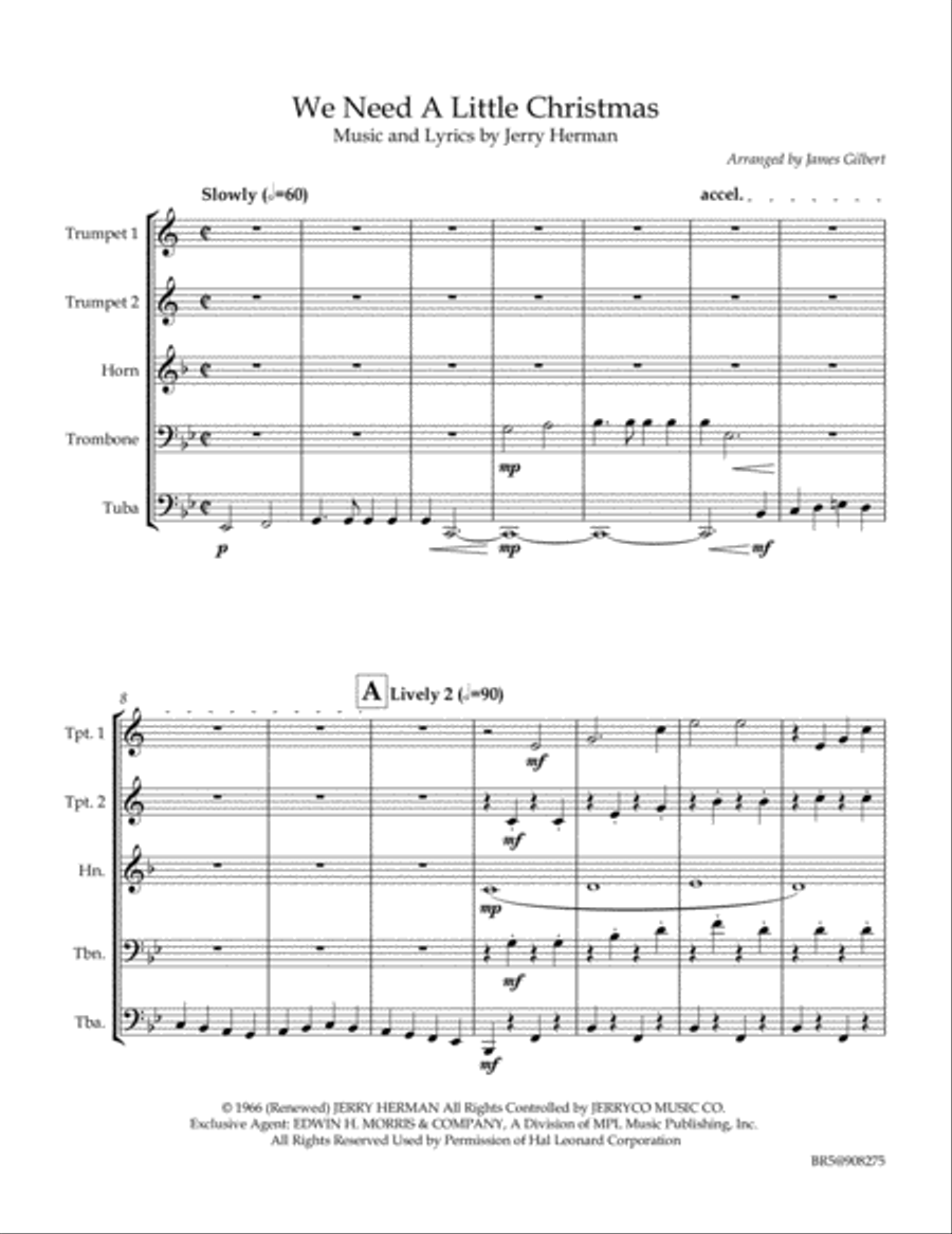 We Need A Little Christmas Brass Ensemble scores gallery preview page 2