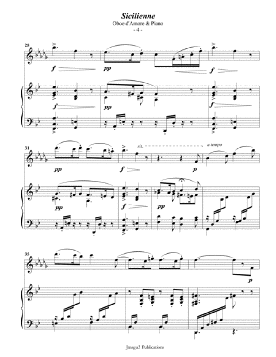 Fauré: Sicilienne for Oboe d'Amore & Piano Oboe scores gallery preview page 4