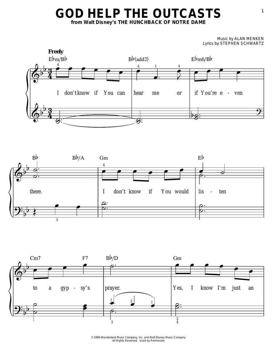 God Help The Outcasts (from The Hunchback Of Notre Dame) Easy Piano scores gallery preview page 1