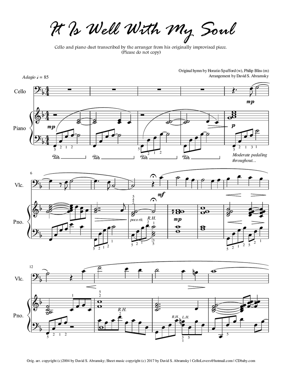 It Is Well With My Soul (arr. for cello and piano)