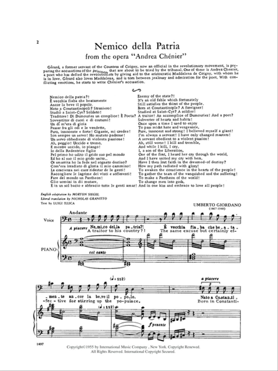 Nemico Della Patria From 'Andrea Chenier (I. & E.) (Br.) Baritone Voice scores gallery preview page 2