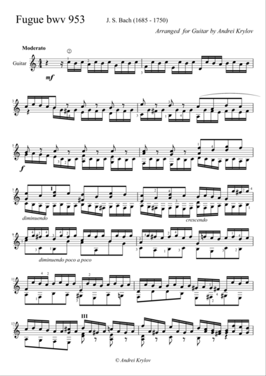 Fugue bwv 953,by J.S. Bach, arranged for classical guitar Acoustic Guitar scores gallery preview page 1