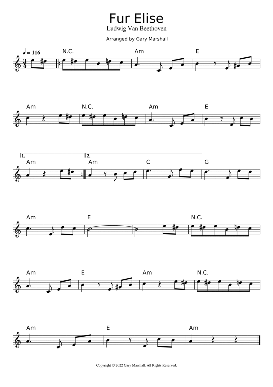 Fur Elise Easy Piano scores gallery preview page 1