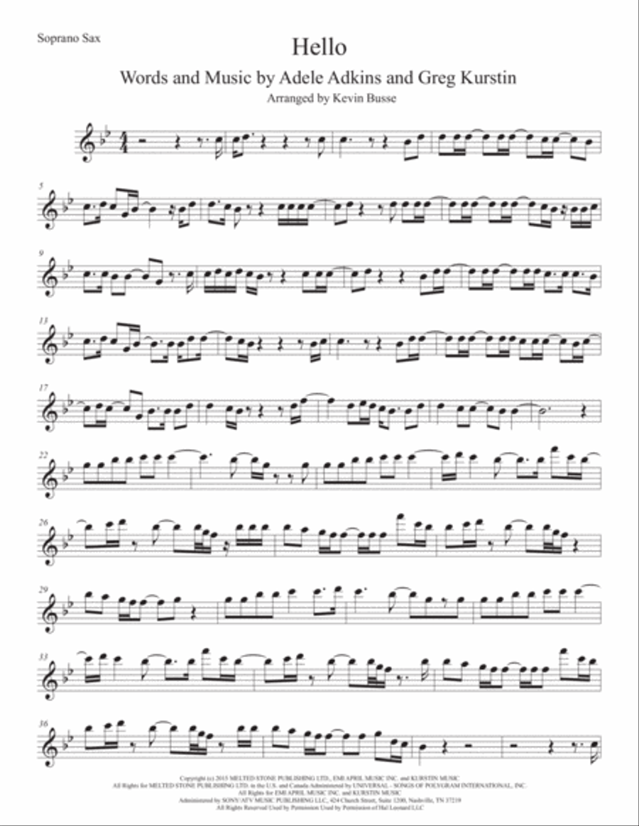 Hello Hello Soprano Saxophone scores gallery preview page 1