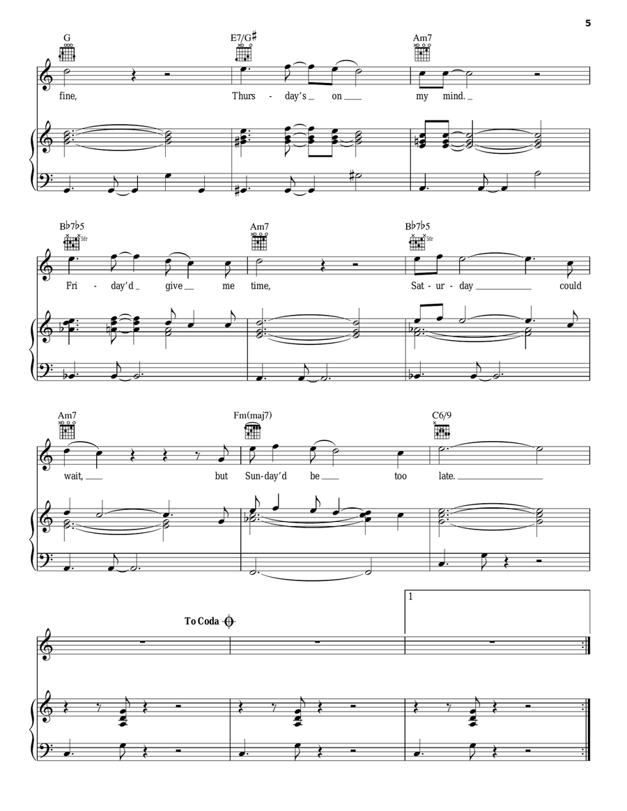 Seven Days Seven Days Piano, Vocal, Guitar scores gallery preview page 5