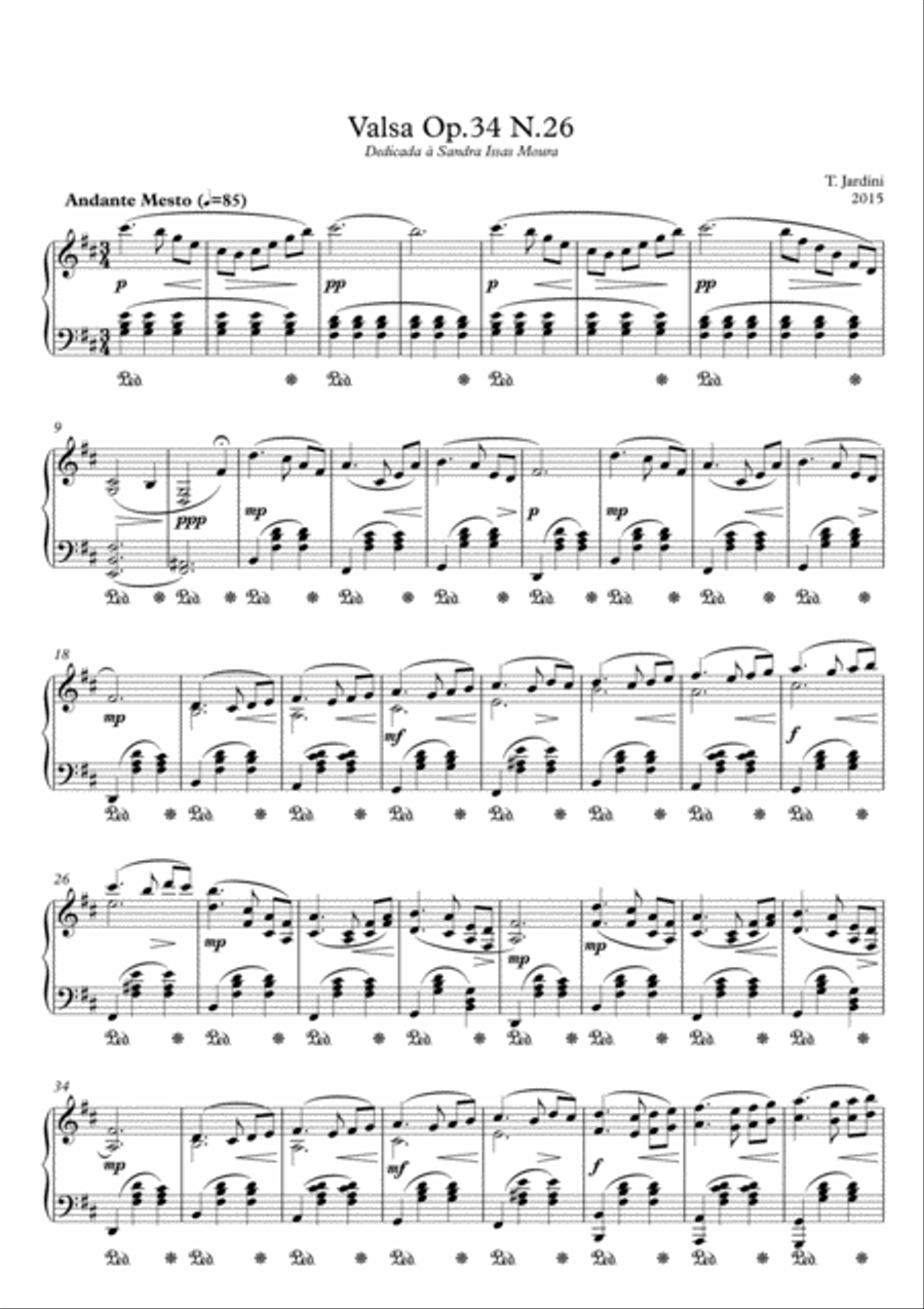 Op.34 Waltz N.26 Andante Mesto in E Minor Piano Solo scores gallery preview page 1