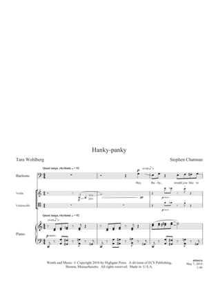 Hanky-panky from Eight Love Songs for High Baritone Voice, Violin, Violoncello and Piano (Full/Vocal Score)