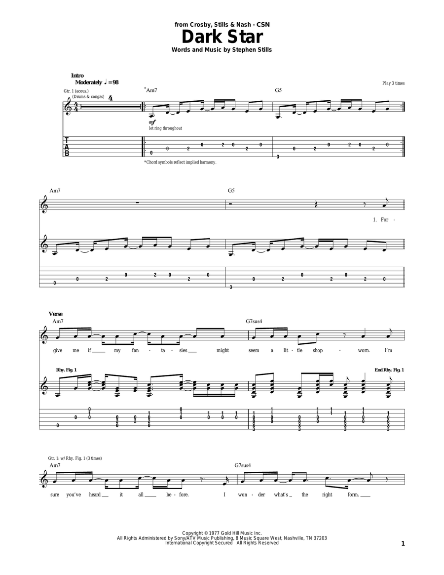 Dark Star Dark Star Acoustic Guitar scores gallery preview page 1