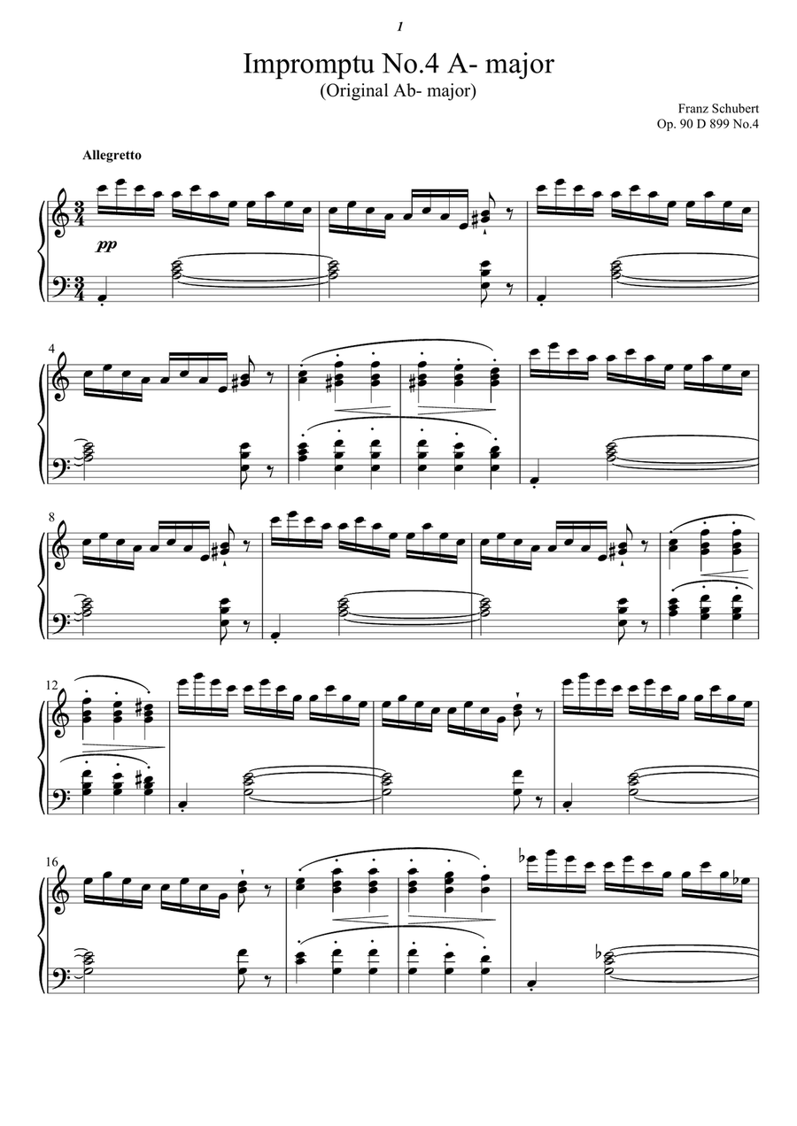 Impromptu A(b)- major Opus 90, D 899, No.4 Piano Solo scores gallery preview page 1