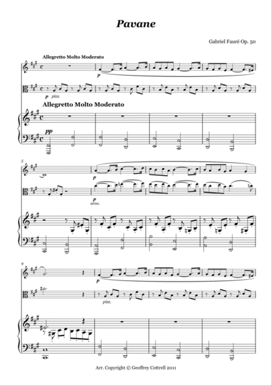 Pavane by Gabriel Faure - arranged for piano, viola and clarinet Small Ensemble scores gallery preview page 3