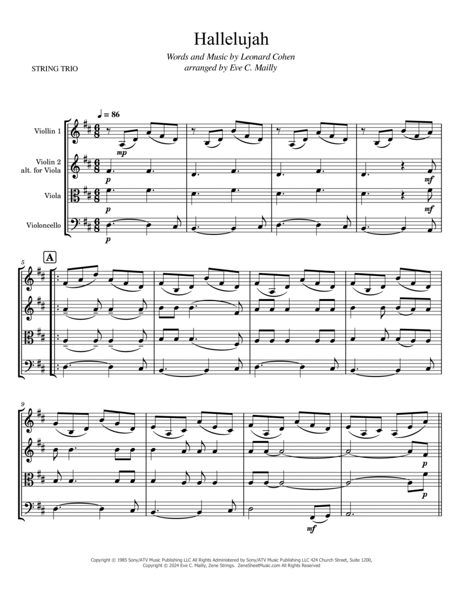 Hallelujah String Trio scores gallery preview page 1