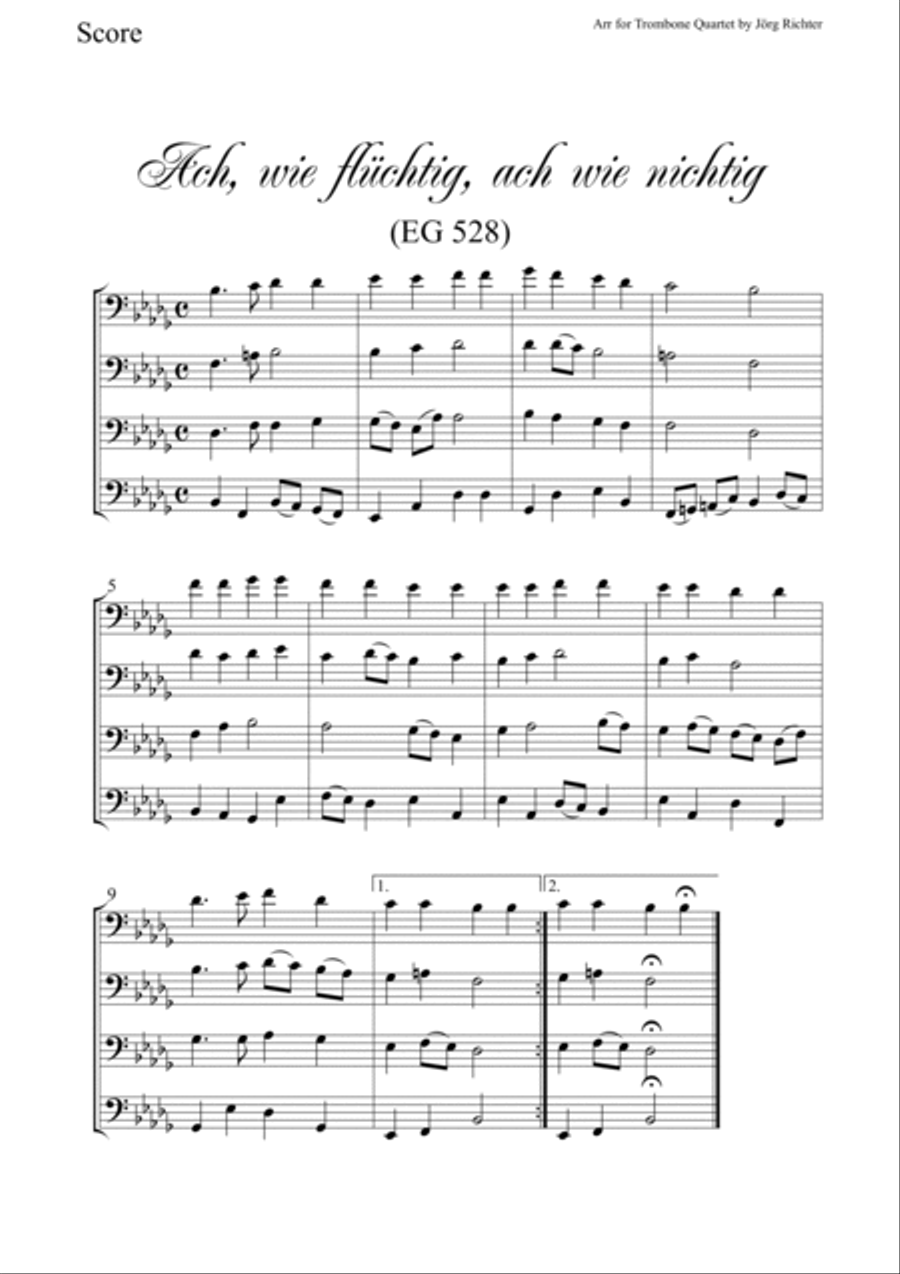 Ach, wie flüchtig, ach wie nichtig (EG 528) for Trombone Quartet Brass Quartet scores gallery preview page 2