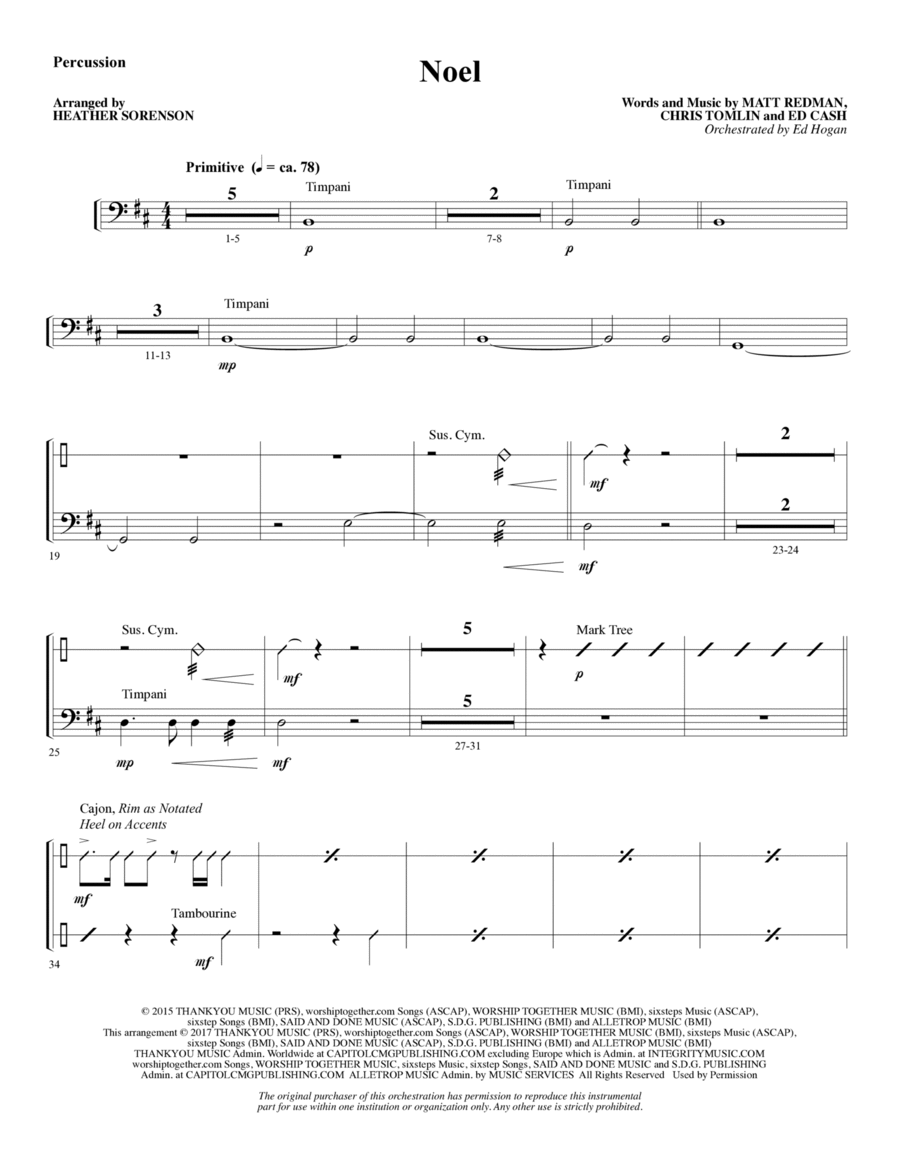 Noel (feat. Lauren Daigle) (arr. Heather Sorenson) - Percussion Choir scores gallery preview page 1