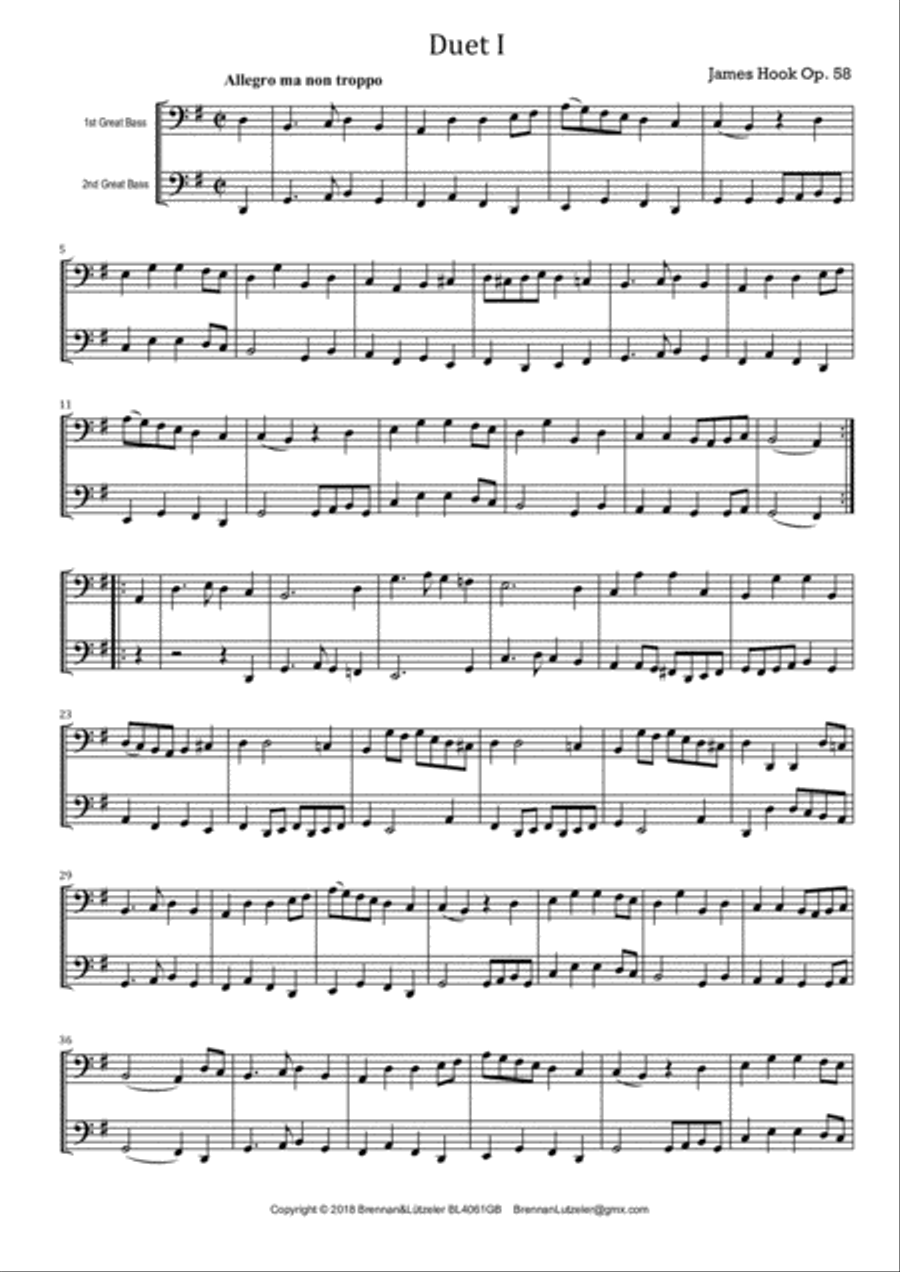 James Hook, 6 Duetts op. 58 arranged for 2 Great Bass Recorders (score) Woodwind Duet scores gallery preview page 3