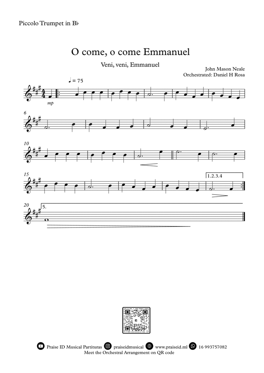 O come, o come Emmanuel - Veni, veni Emmanuel - Christmas Carol - Easy Bb Piccolo Trumpet image number null