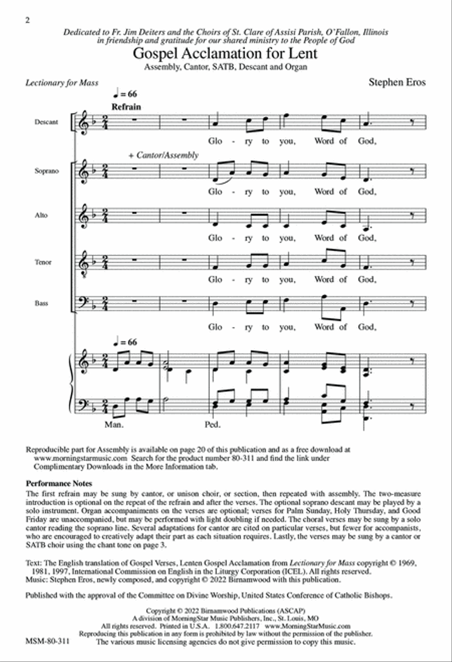 Gospel Acclamation for Lent 4-Part scores gallery preview page 2