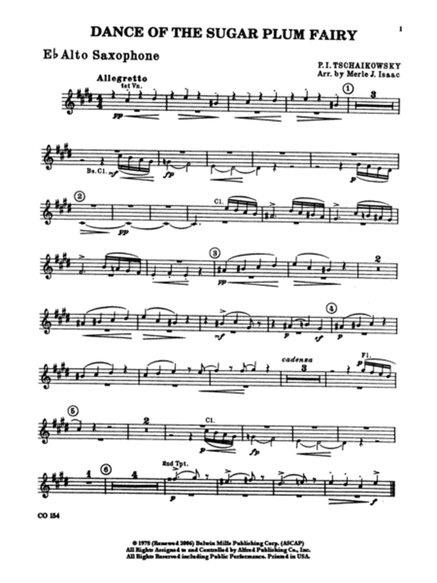 Nutcracker Ballet, Set I ("Dance of the Sugar Plum Fairy" and "Waltz of the Flowers"): E-flat Alto Saxophone