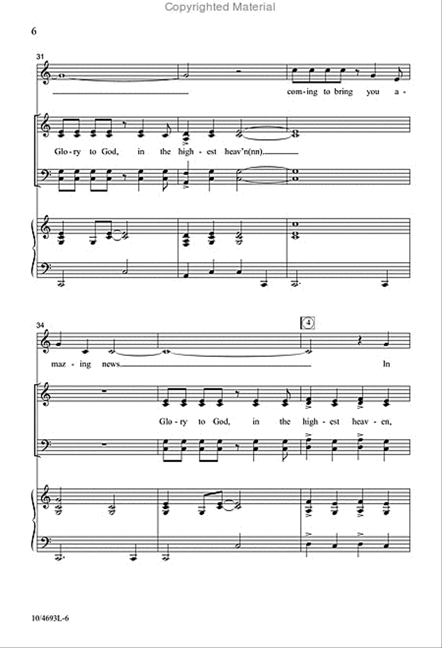 Glory to God in the Highest Heaven 4-Part scores gallery preview page 6