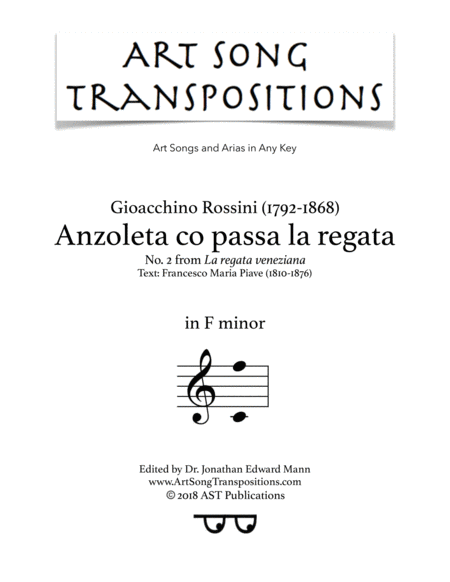 ROSSINI: Anzoleta co passa la regata (transposed to F minor)