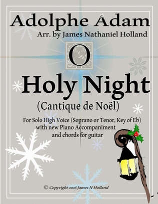 Book cover for O Holy Night (Cantique de Noel) Adolphe Adam for Solo High Voice (Soprano or Tenor, Key of Eb)