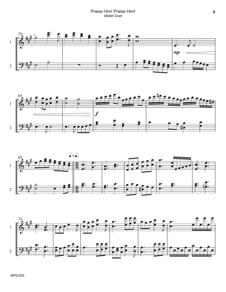 PRAISE HIM! PRAISE HIM! - Mallet Duet (keyboard Percussion) Percussion scores gallery preview page 4