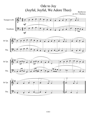 Ode to Joy (Joyful, Joyful, We Adore Thee) for trumpet and trombone duet