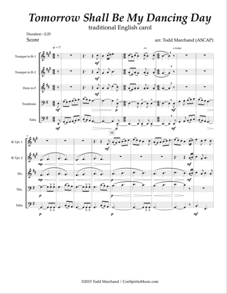 Tomorrow Shall Be My Dancing Day - brass quintet Brass Quintet scores gallery preview page 3