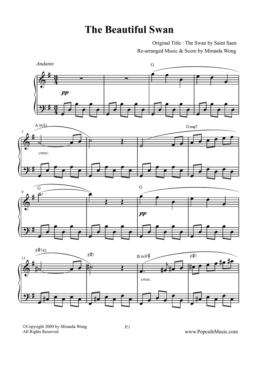 The Beautiful Swan (Le Cygne) - Romantic Piano Solo Version Piano Solo scores gallery preview page 2