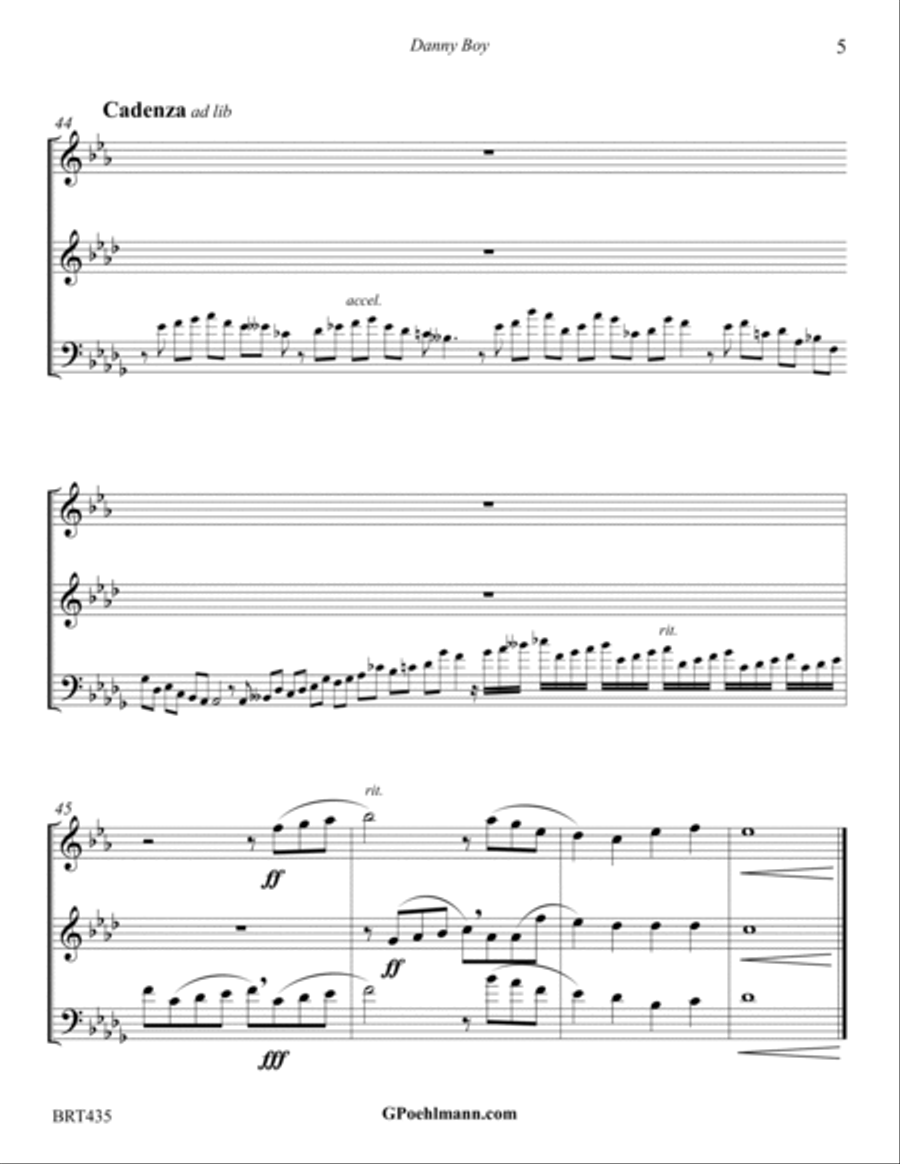 DANNY BOY - BRASS TRIO (Trombone Feature) - unaccompanied Trombone Trio scores gallery preview page 5
