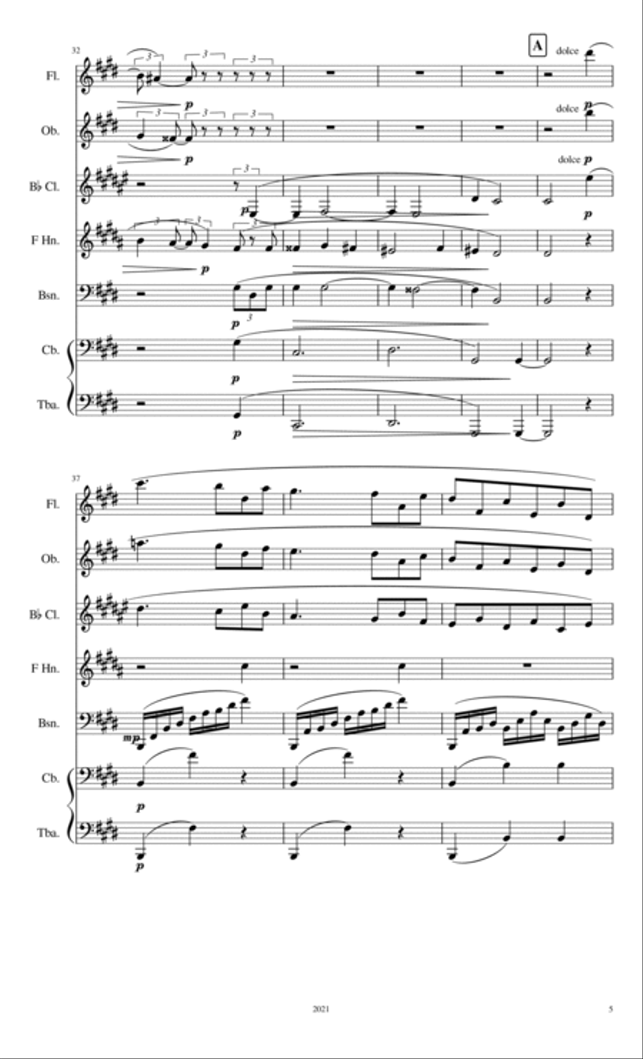 Brahms Intermezzo Opus 116 No. 4, arranged for ensemble Woodwind Quintet scores gallery preview page 6
