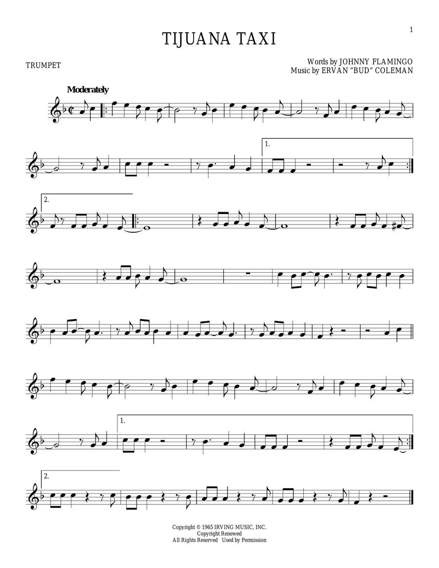 Tijuana Taxi Trumpet Solo scores gallery preview page 1