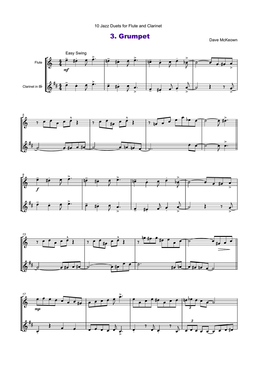10 Jazz Duets for Flute and Clarinet Woodwind Duet scores gallery preview page 5