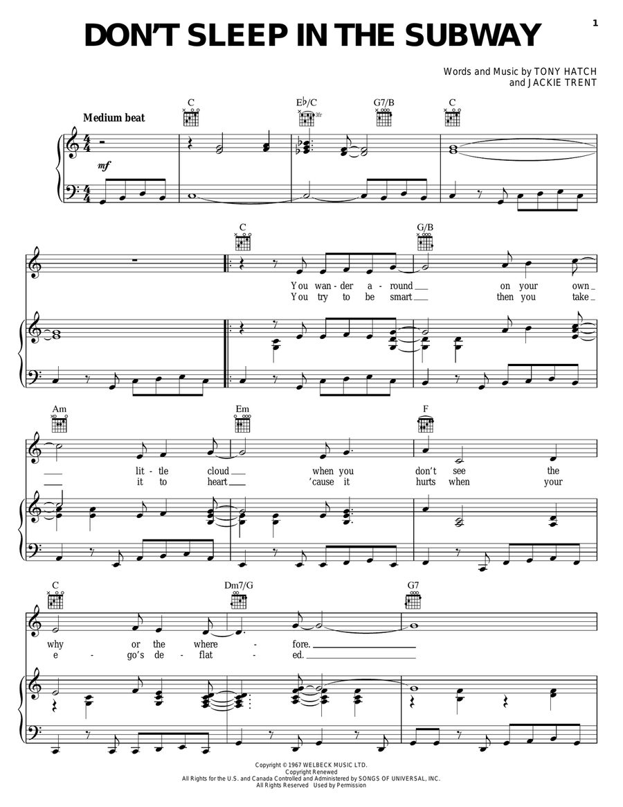Don't Sleep In The Subway Piano, Vocal, Guitar scores gallery preview page 1