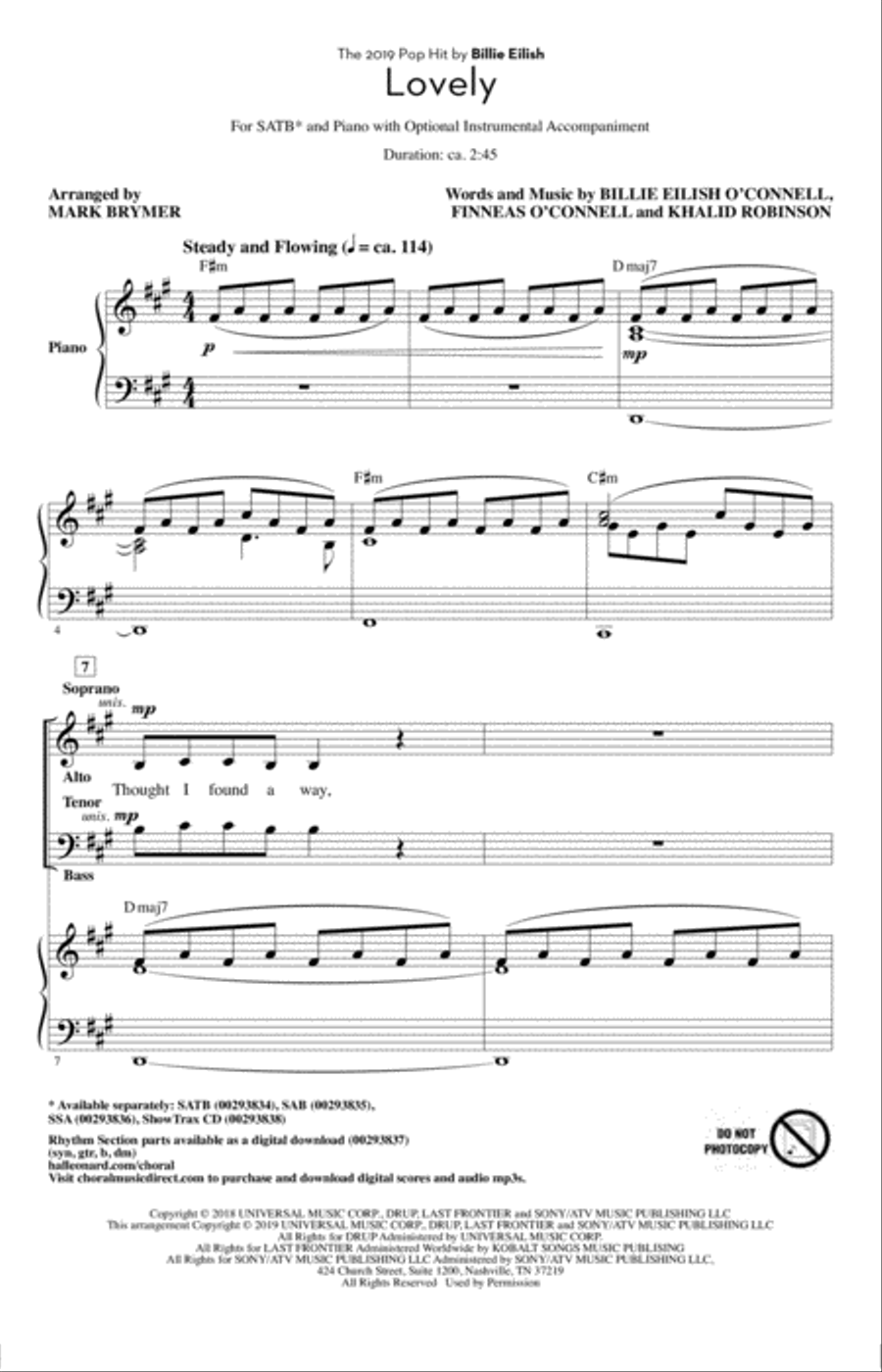 Lovely (from 13 Reasons Why) (arr. Mark Brymer) 4-Part scores gallery preview page 1