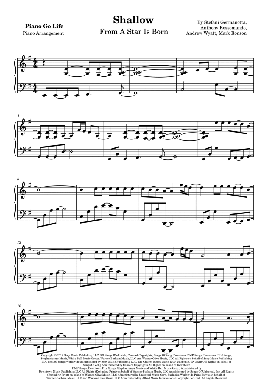 Shallow Piano Solo scores gallery preview page 1