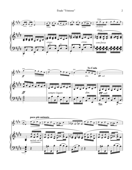 Étude (Study) "Tristesse" Op 10 No. 3 (abridged) for violin and piano image number null