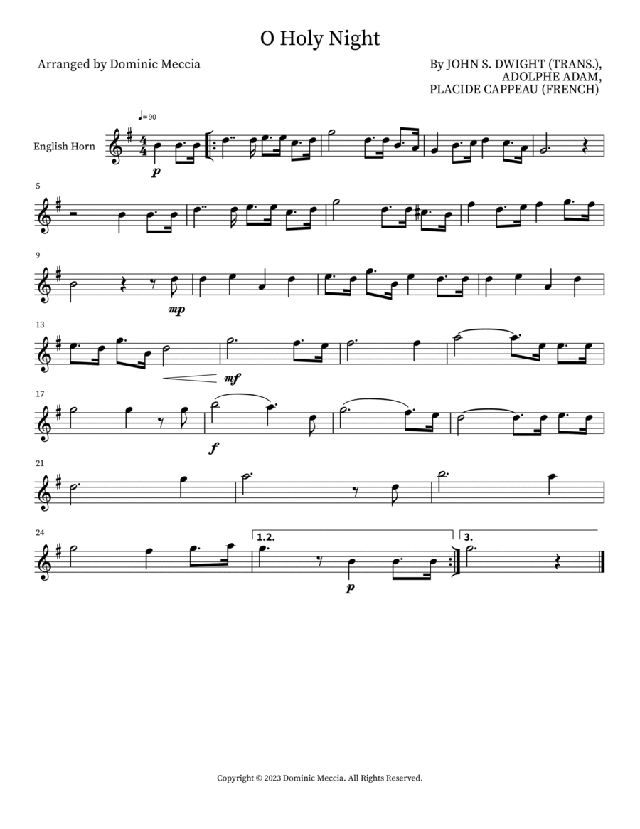O Holy Night English Horn scores gallery preview page 1