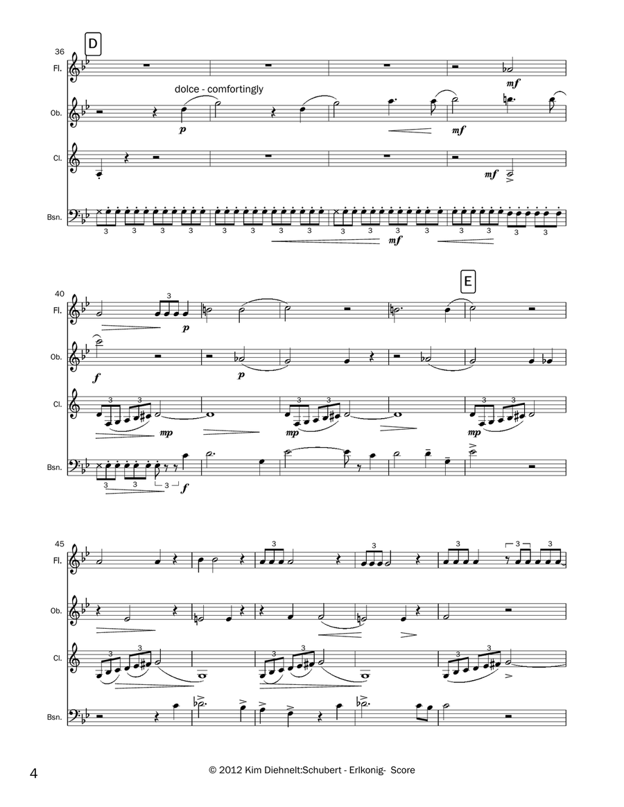 Schubert: Erlkönig for woodwind quartet Woodwind Quartet scores gallery preview page 5