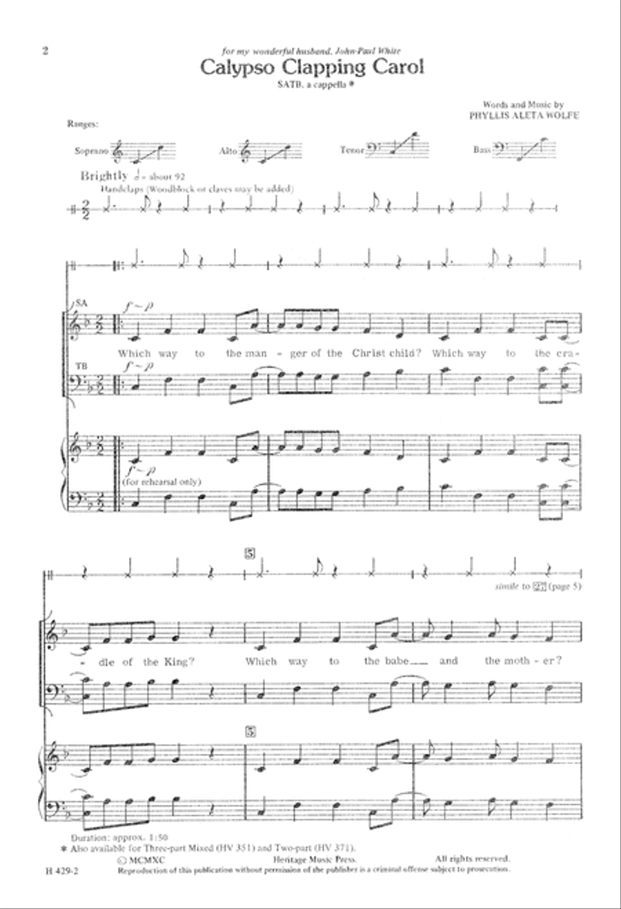 Calypso Clapping Carol 4-Part scores gallery preview page 3